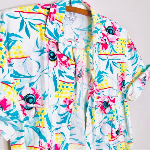Vintage Retro Floral Hawaiian Button Up Popover - Picture 2 of 3